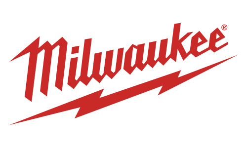 Red "Milwaukee" text in a bold, slanted, vintage-style font with a red lightning bolt graphic beneath it, all on a white background—perfect for any Industrial Tool Repair setting.